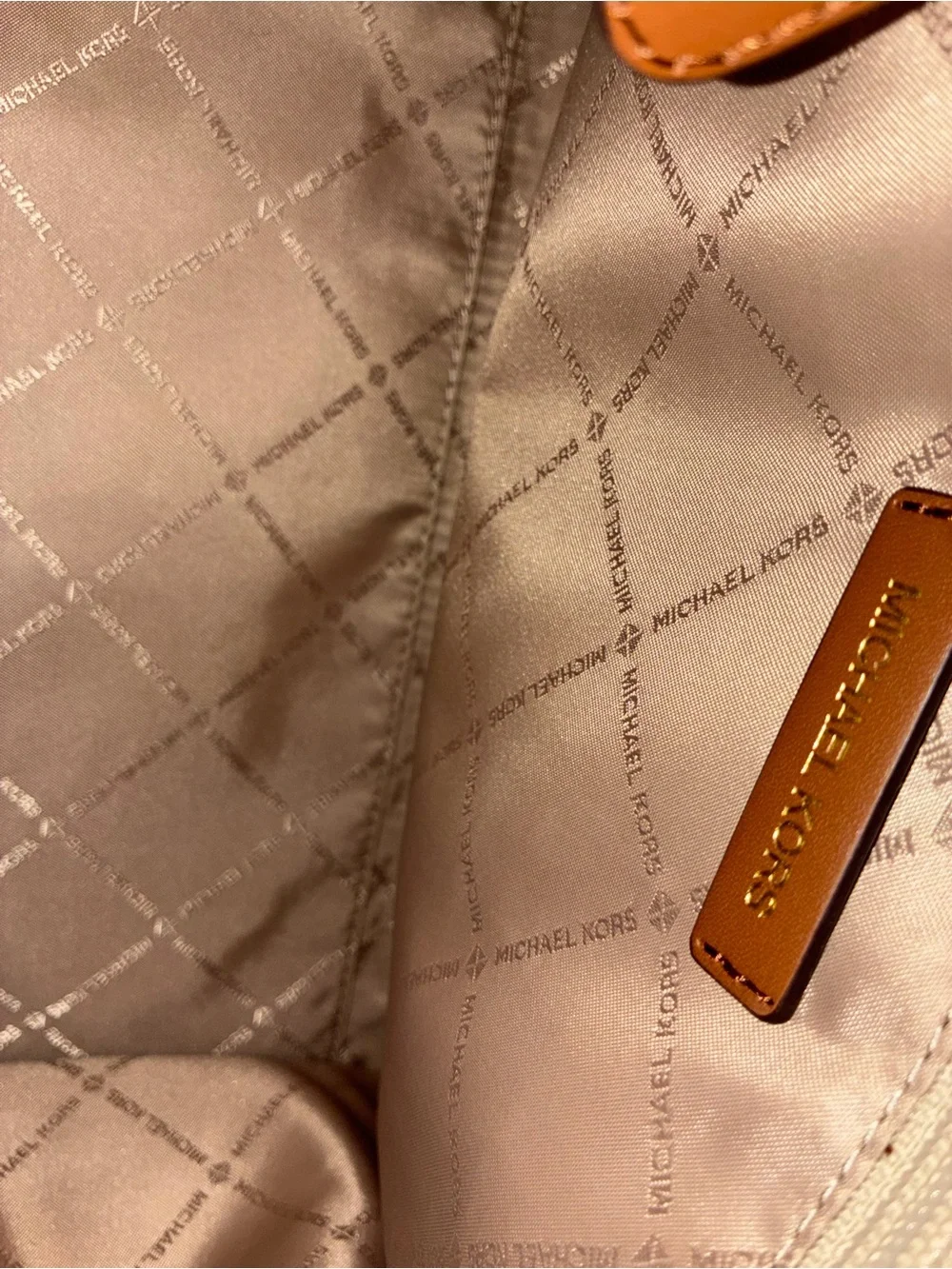Michael Kors Tan Woven Leather Satchel with Gold Hardware